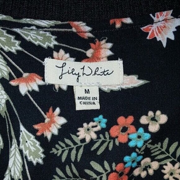 Lily White Womens Bomber Jacket With Floral Lining Medium - Picture 6 of 7